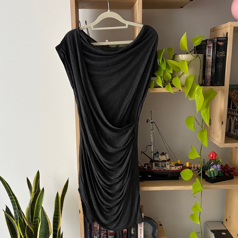 Vintage Grey Wrap Short Sleeve Dress